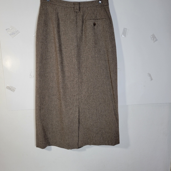 Vintage J G Hook Wool A-line lined Btn Frnt Skirt with Back Split Brown Size 12 - Picture 5 of 9